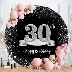 Aperturee - Sliver And Black Round 30th Happy Birthday Backdrop