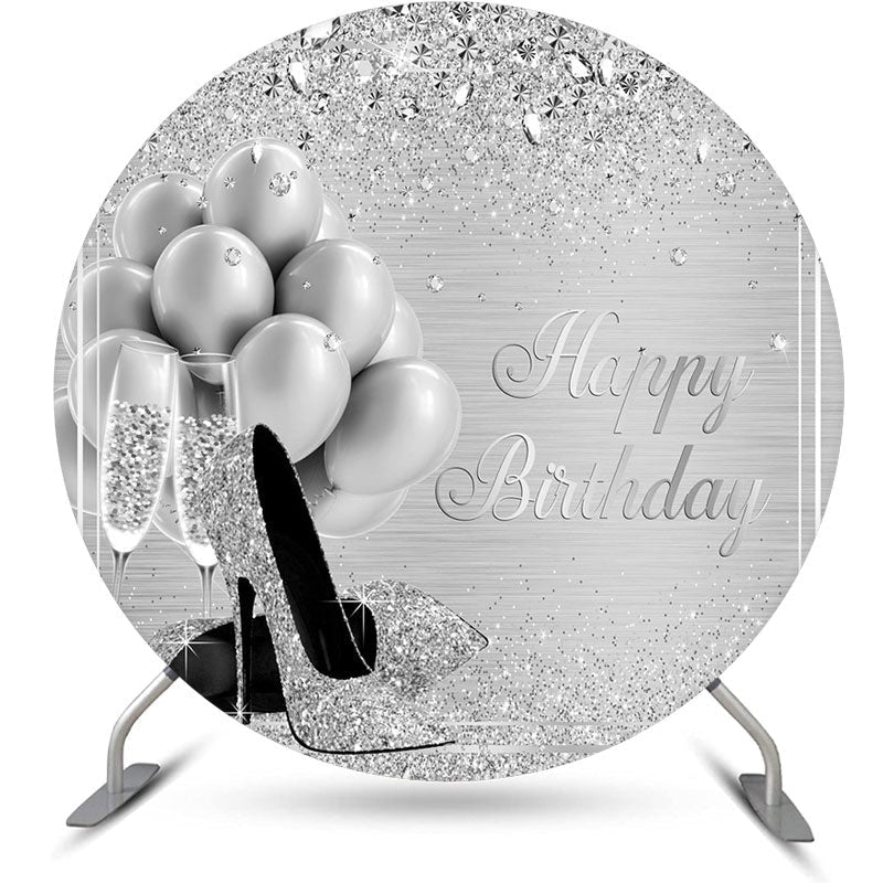 Aperturee - Sliver Balloon Sparkling Round Birthday Backdrop