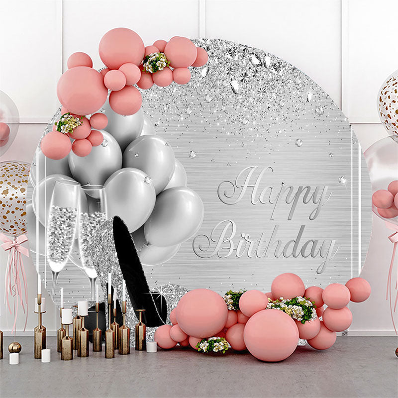 Aperturee - Sliver Balloon Sparkling Round Birthday Backdrop