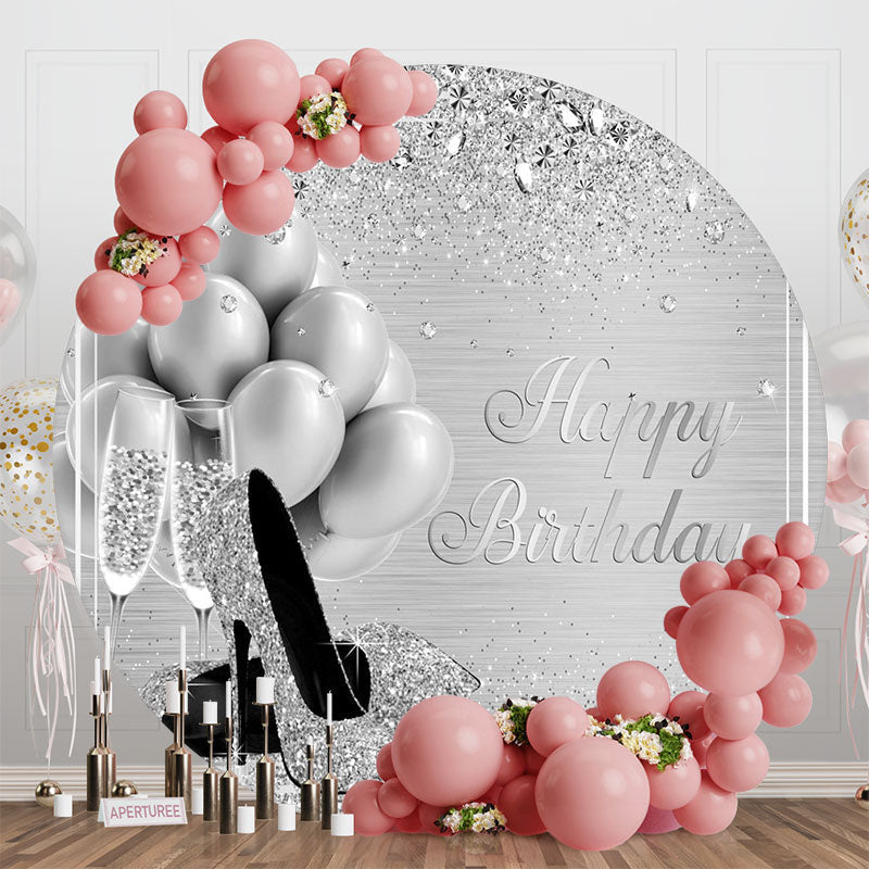 Aperturee - Sliver Balloon Sparkling Round Birthday Backdrop