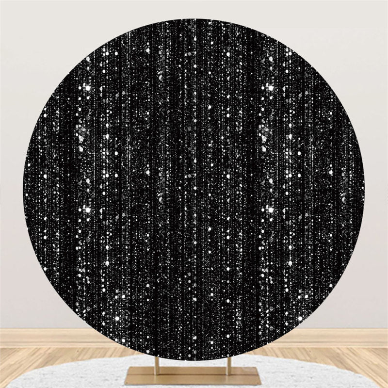 Aperturee Silver Bokeh Glitter And Black Round Birthday Backdrop