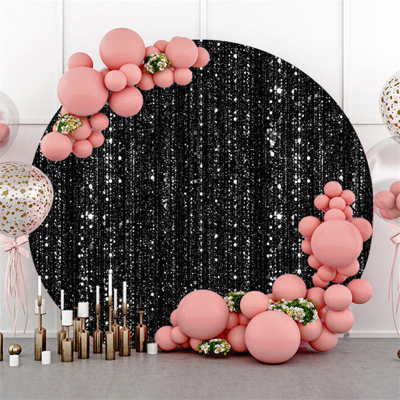 Aperturee Silver Bokeh Glitter And Black Round Birthday Backdrop