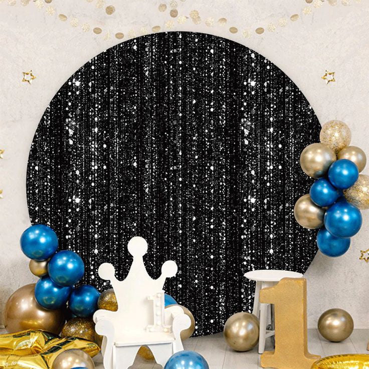 Aperturee - Silver Bokeh Glitter And Black Round Birthday Backdrop