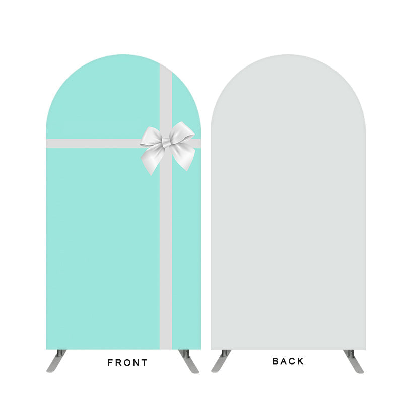 Aperturee - Silver Bow Tie Tiffany Blue Birthday Double Sided Arch Backdrop