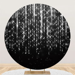 Aperturee Silver Bright Star Round Black Birthday Party Backdrop