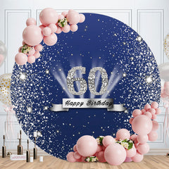 Aperturee - Sliver Glitter Blue Round 60th Birthday Backdrop