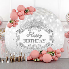 Aperturee - Sliver Glitter Crown Pearl Round Birthday Backdrop