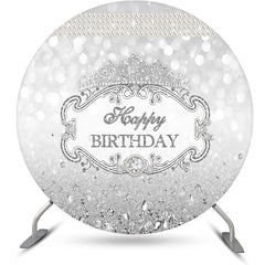 Aperturee - Sliver Glitter Crown Pearl Round Birthday Backdrop