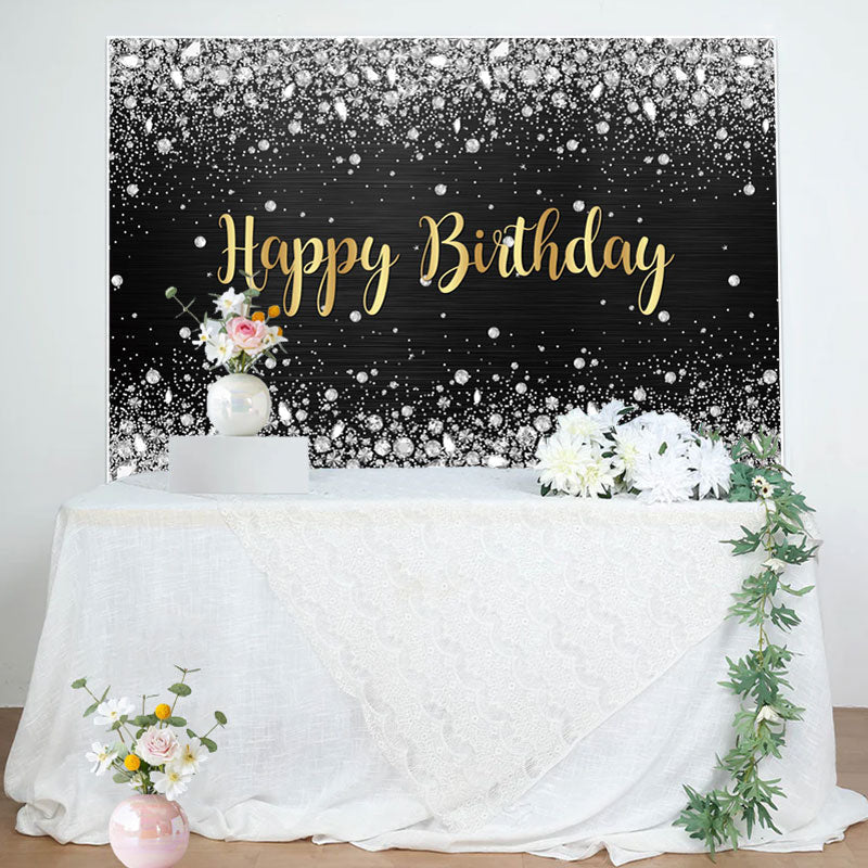 Aperturee - Sliver Glitter Diamond Gold Letter Birthday Backdrop