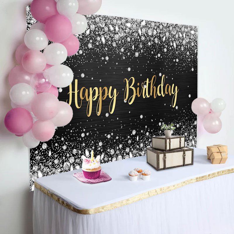 Aperturee - Sliver Glitter Diamond Gold Letter Birthday Backdrop