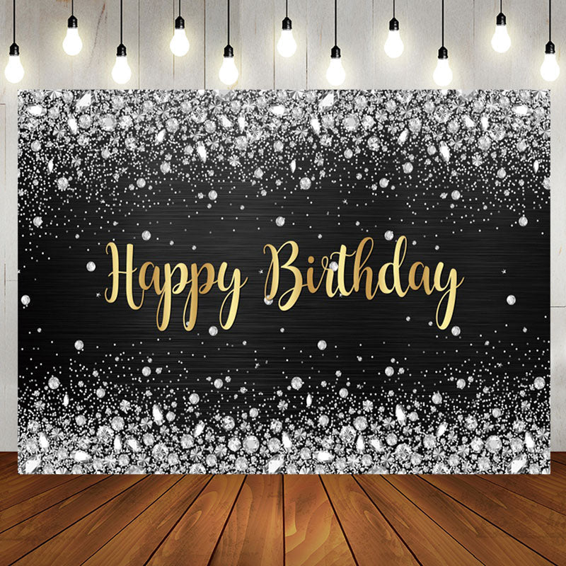 Aperturee - Sliver Glitter Diamond Gold Letter Birthday Backdrop