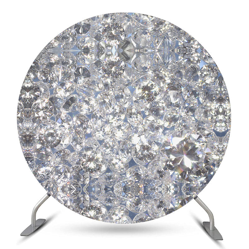 Aperturee Sliver Glitter Diamond Party Round Backdrop Cover