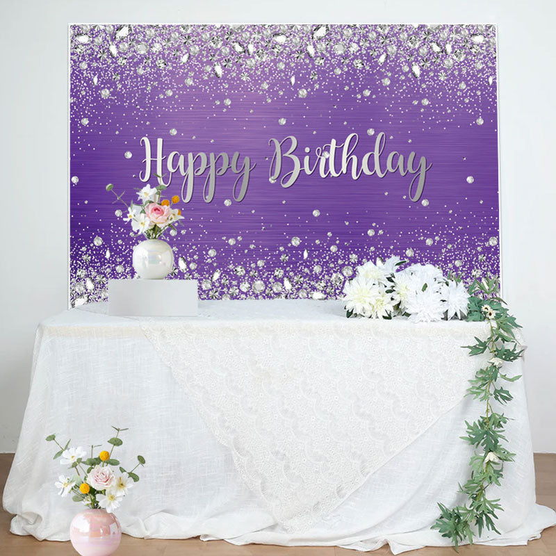 Aperturee - Sliver Glitter Diamond Purple Birthday Backdrop