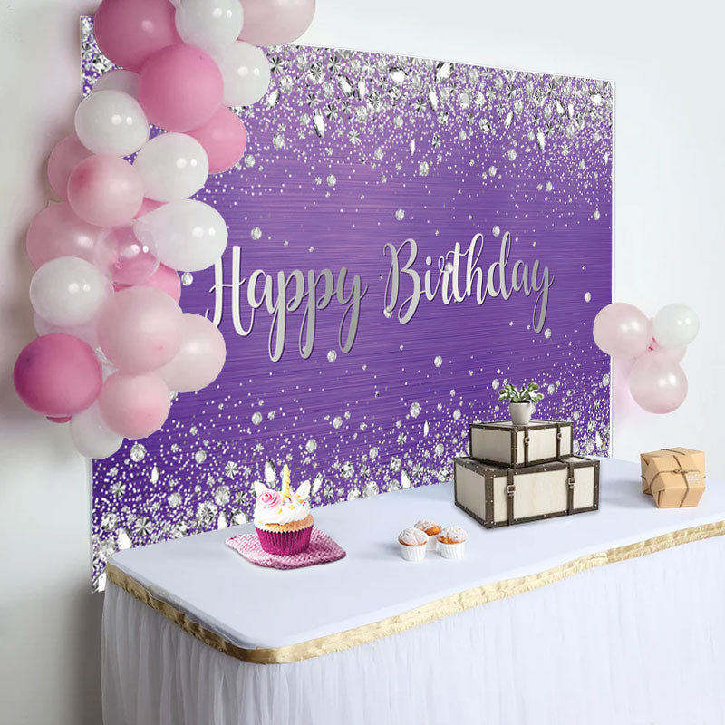 Aperturee - Sliver Glitter Diamond Purple Birthday Backdrop