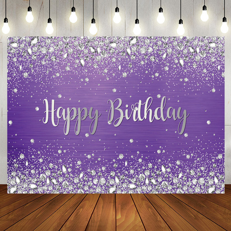 Aperturee - Sliver Glitter Diamond Purple Birthday Backdrop