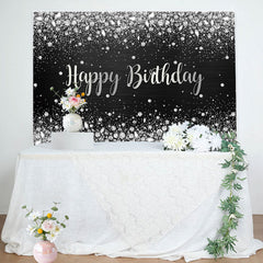 Aperturee - Sliver Glitter Diamonds Black Birthday Backdrop