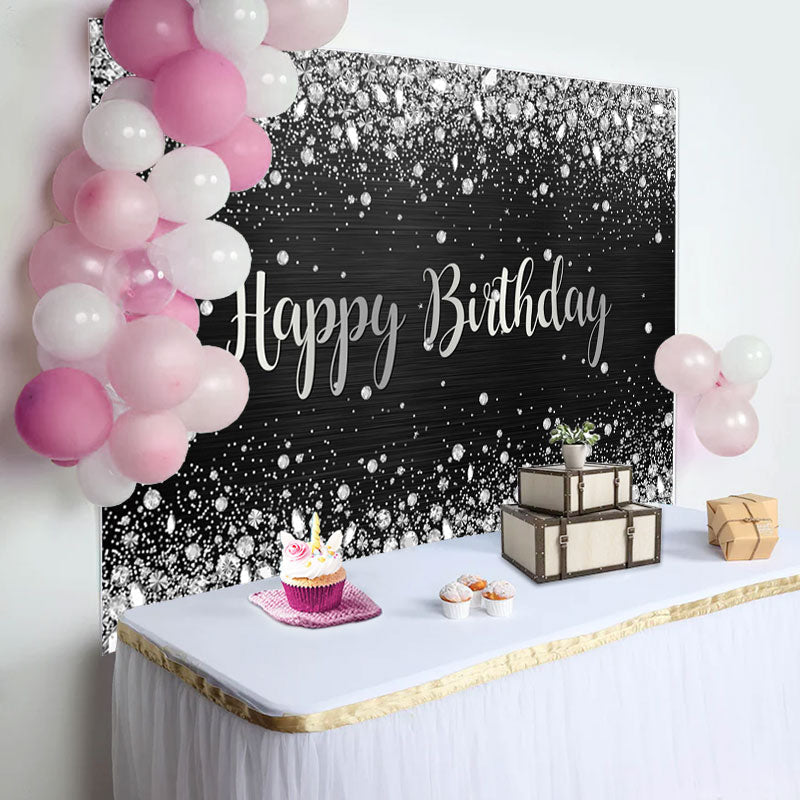 Aperturee - Sliver Glitter Diamonds Black Birthday Backdrop