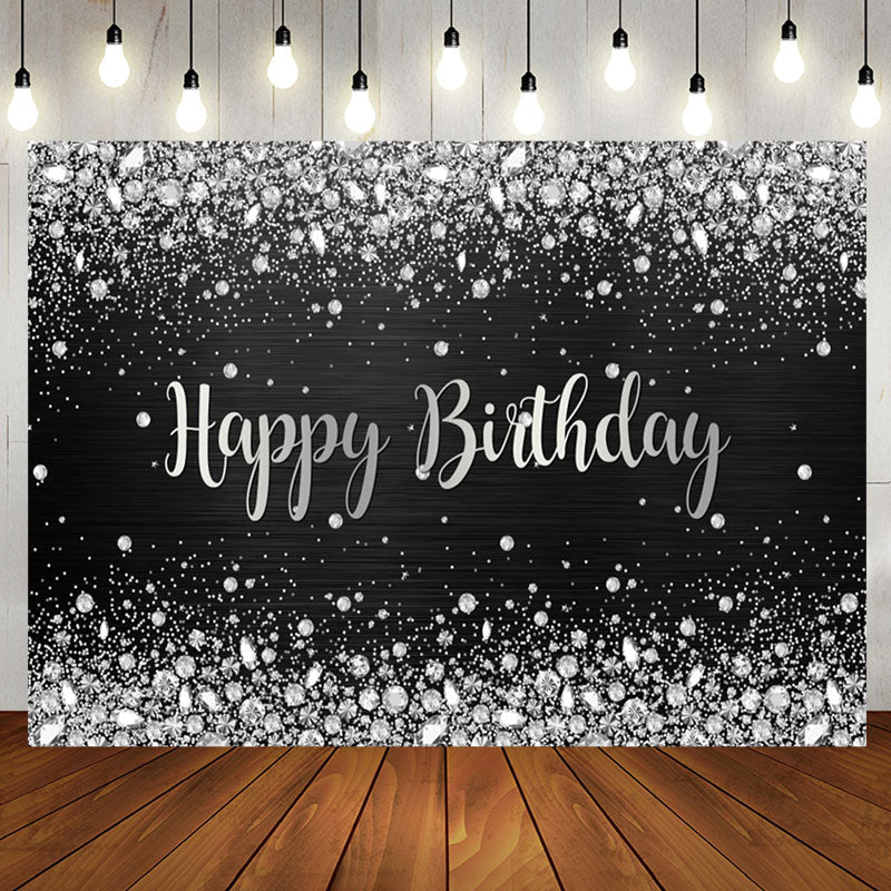 Aperturee - Sliver Glitter Diamonds Black Birthday Backdrop