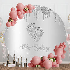 Aperturee - Sliver Glitter Footprint Round Baby Shower Backdrop