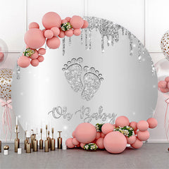 Aperturee - Sliver Glitter Footprint Round Baby Shower Backdrop