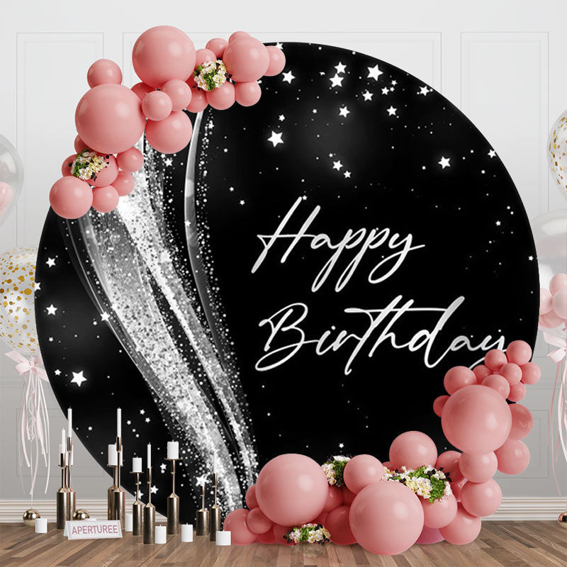 Aperturee - Sliver Glitter Star Night Sky Round Birthday Backdrop