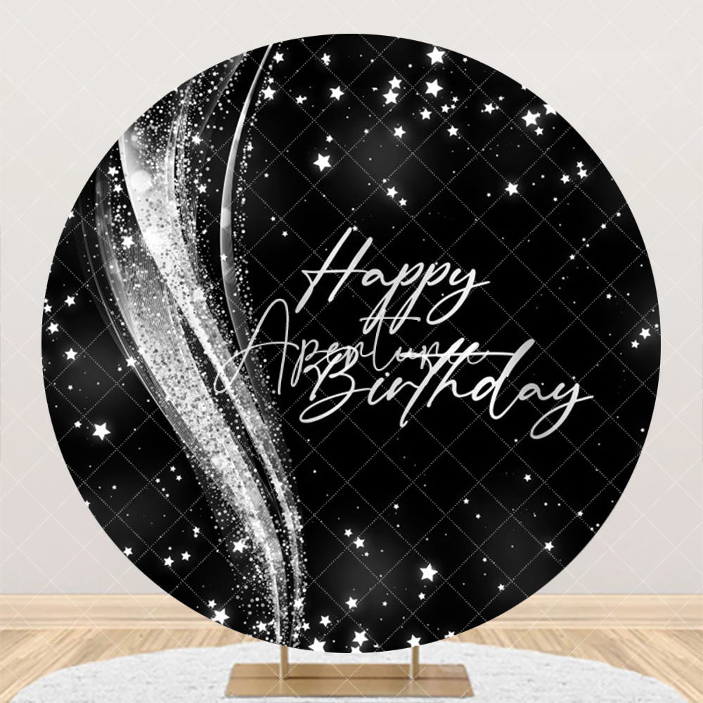 Aperturee - Sliver Glitter Star Night Sky Round Birthday Backdrop