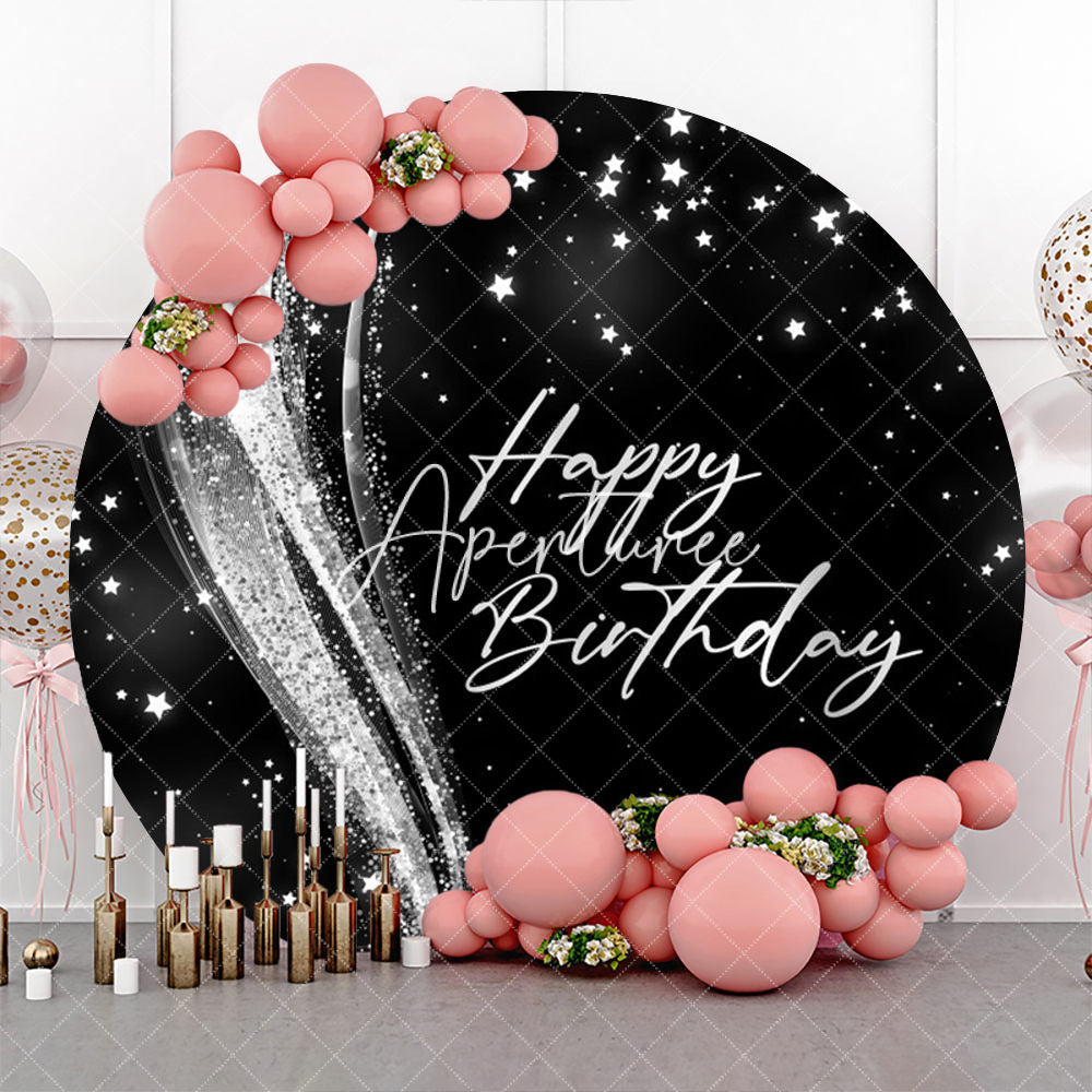 Aperturee - Sliver Glitter Star Night Sky Round Birthday Backdrop