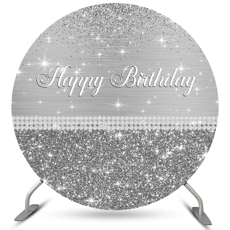 Aperturee Silver Grey Glitter Circle Happy Birthday Backdrop