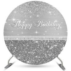 Aperturee Silver Grey Glitter Circle Happy Birthday Backdrop