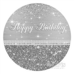 Aperturee Silver Grey Glitter Circle Happy Birthday Backdrop