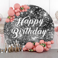 Aperturee - Sliver Sequin Bokeh Round Happy Birthday Backdrop