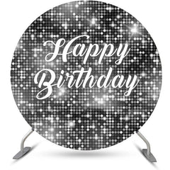 Aperturee - Sliver Sequin Bokeh Round Happy Birthday Backdrop