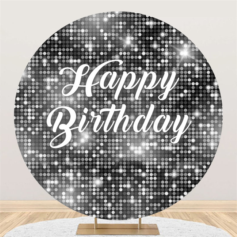 Aperturee - Sliver Sequin Bokeh Round Happy Birthday Backdrop