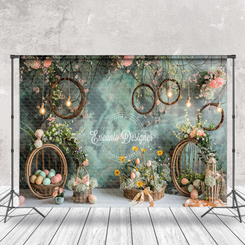 Aperturee - Smudged Green Wall Woven Basket Easter Backdrop