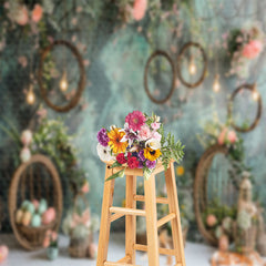 Aperturee - Smudged Green Wall Woven Basket Easter Backdrop