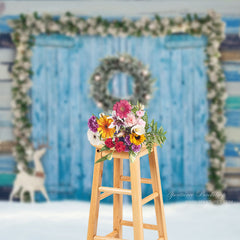 Aperturee - Snow Blue Log Cabin Christmas Photo Backdrop Ideas