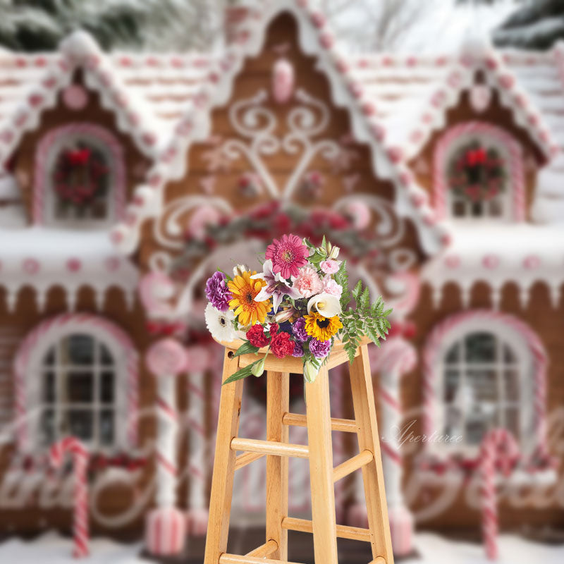 Aperturee - Snow Candy House Christmas Backdrop For Photography