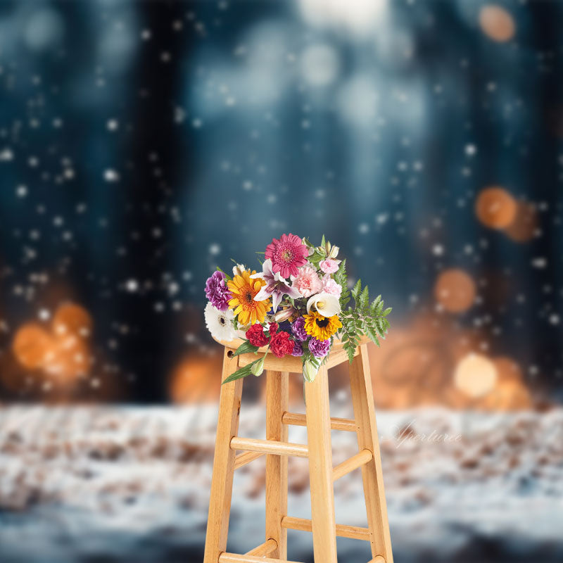 Aperturee - Snow Ground Forest Bokeh Light Christmas Backdrop