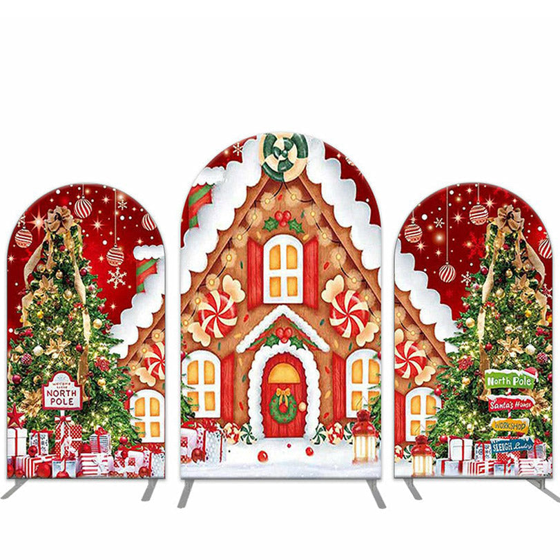 Aperturee - Snow House Trees Happy Christmas Arch Backdrop Kit