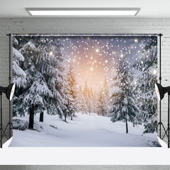 Aperturee - Snow Landscape Pine Tree Forest Christmas Backdrop