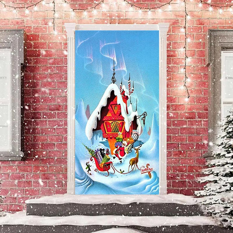 Aperturee - Snow Mountains Santa House Christmas Door Cover