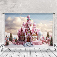 Aperturee - Snow Pink Candyland Castle Cloud Cake Smash Backdrop