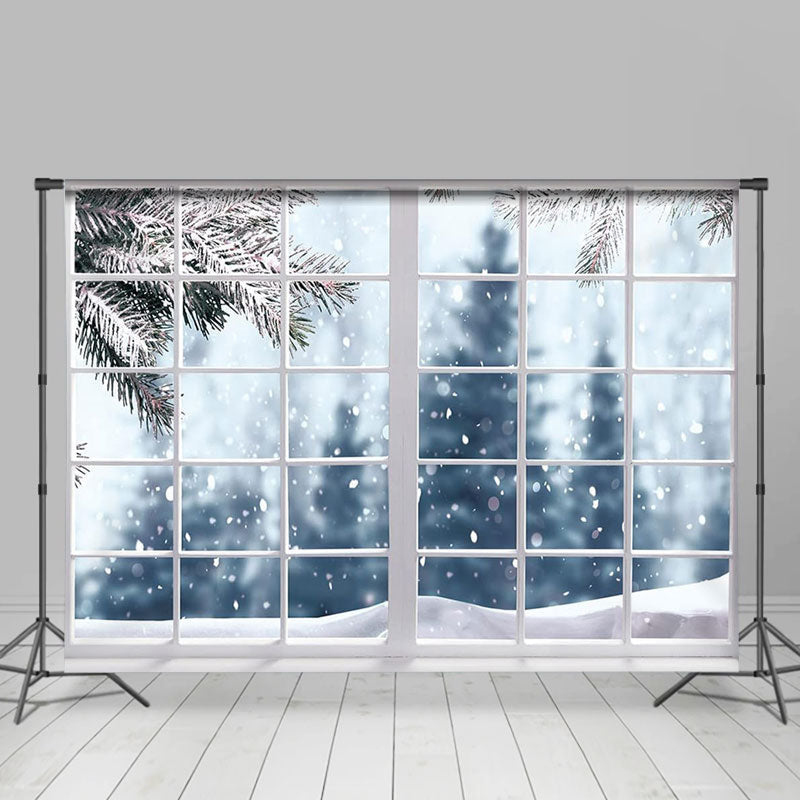 Aperturee - Snow Scene Forest Interior Window Winter Backdrop