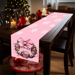 Aperturee - Snowflake Bowknot Wreath Pink Christmas Table Runner