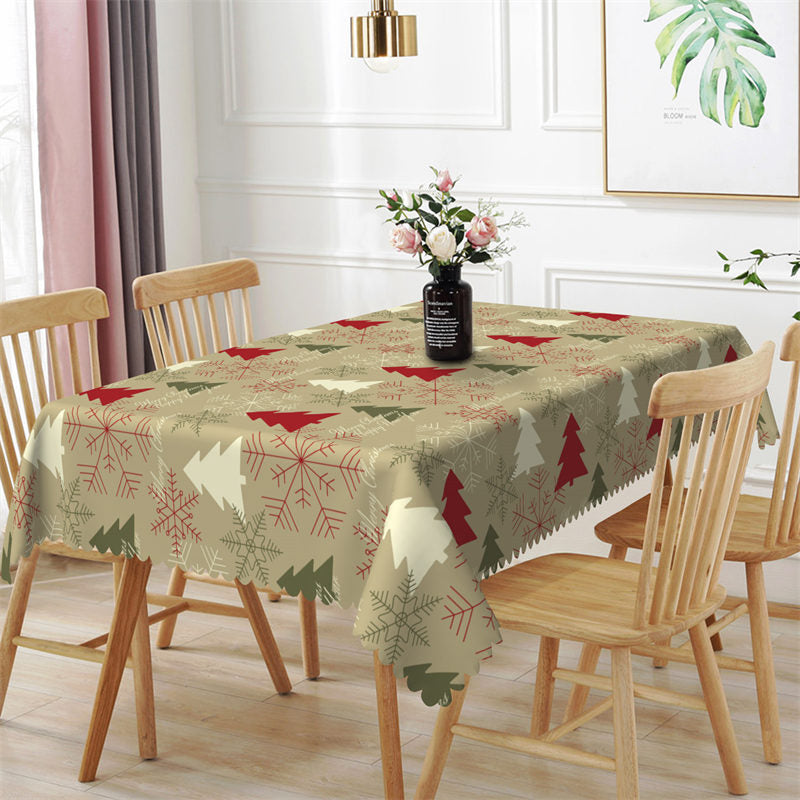Aperturee - Snowflake Pine Trees Brown Green Christmas Tablecloth