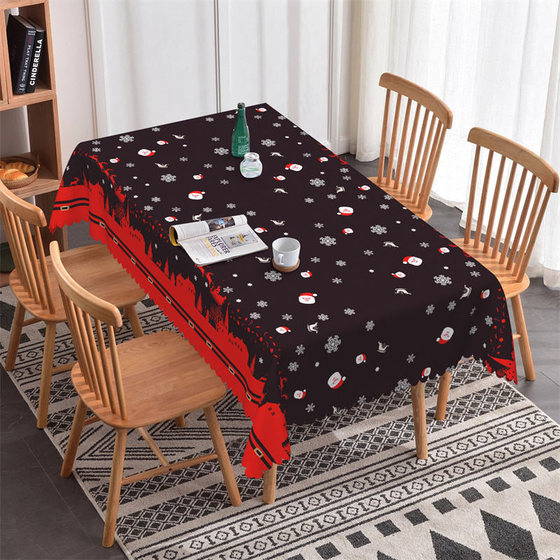 Aperturee - Snowflake Santa Sleigh Repeat Black Christmas Tablecloth