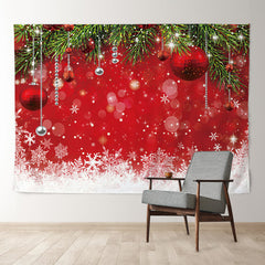 Aperturee - Snowflake Silver Red Bauble Christmas Backdrop