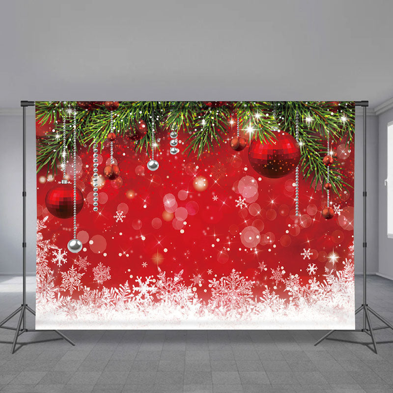 Aperturee - Snowflake Silver Red Bauble Christmas Backdrop