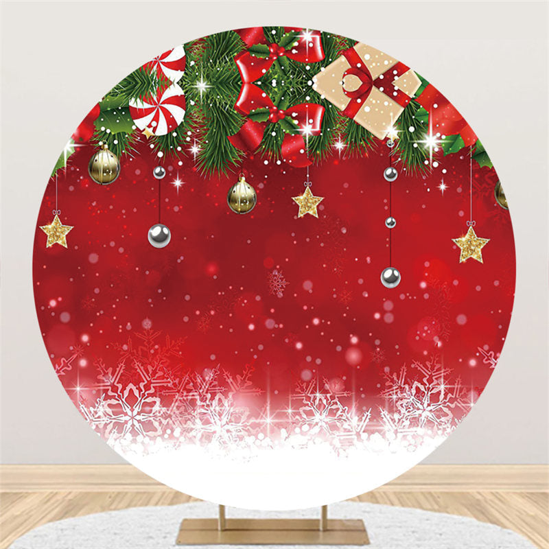 Aperturee Snowflake With Christmas Ball And Gift Round Backdrop