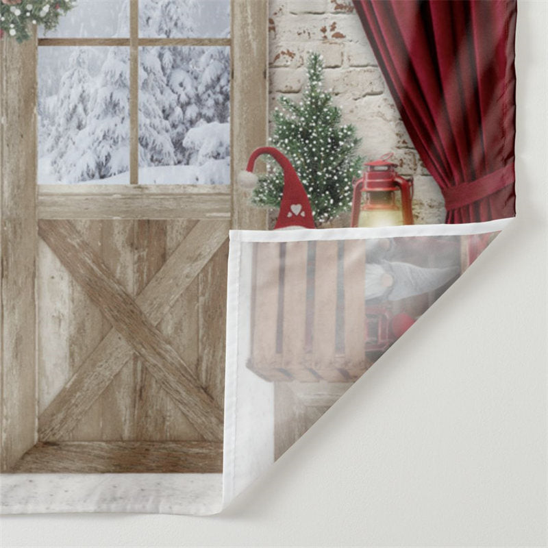 Aperturee - Snowin Out Wood Red Curtain Brick Xmas Backdrop